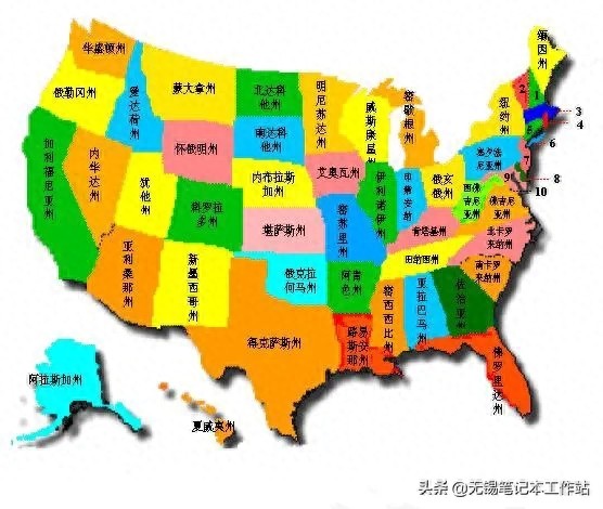 美国各州地图及名称！