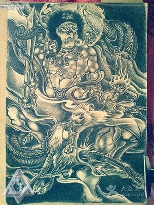 分享几幅不动明王的纹身手稿