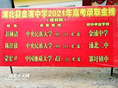 ​速看！浦北金浦中学2021年高考录取金榜（提前批）