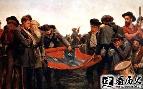 南北战争结束后，南方人民收起联邦国的旗帜